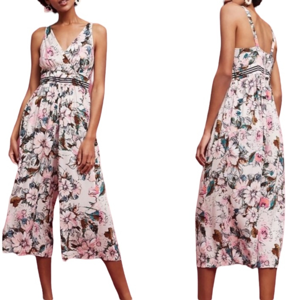 Anthropologie Plenty Tracy Reese Gwenyth Floral Stripe Print Flared Jumpsuit - 6